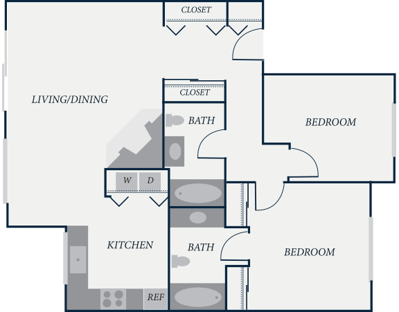 Williamsburg Floor Plan, 2 Bedroom, 2 Bath, 976 SF - The Row Townhomes, Townhomes for Rent between Factoria and Bellevue, Washington 98006