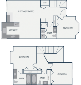 Cambridge Floor Plan, 2 Bedroom, 2 Bath, 922 SF - The Row Townhomes, Townhomes for Rent between Factoria and Bellevue, Washington 98006