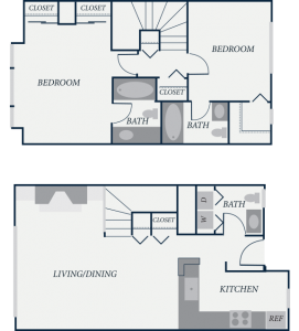 Jamestown Floor Plan, 2 Bedroom, 2.5 Bath, 1106 SF - The Row Townhomes, Townhomes for Rent between Factoria and Bellevue, Washington 98006