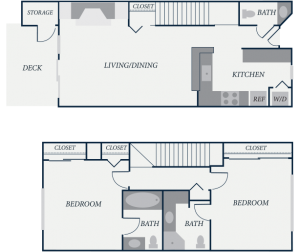 Lexington Floor Plan, 2 Bedroom, 2.5 Bath, 1075 SF - The Row Townhomes, Townhomes for Rent between Factoria and Bellevue, Washington 98006