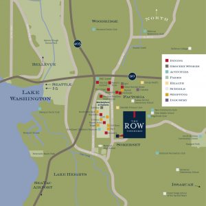 Vicinity Map of The Row Townhomes, Townhomes for Rent between Factoria and Bellevue, Washington 98006